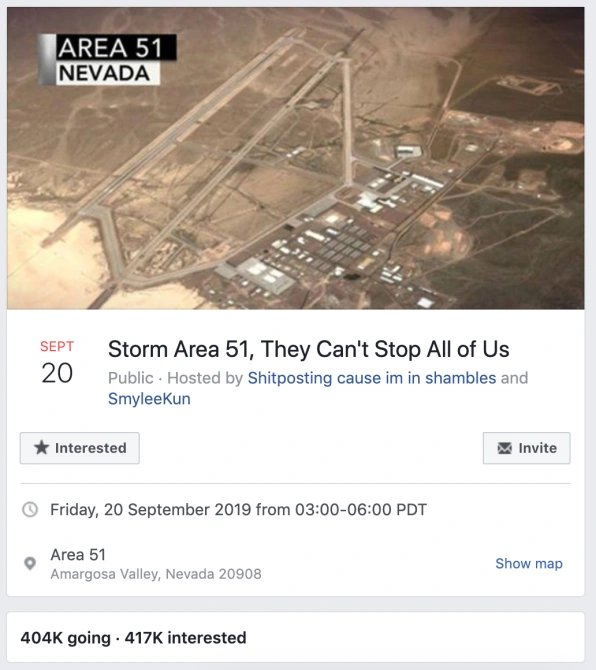 Facebook cierra el evento viral del Area 51 y se disparan las teorías sobre  la existencia de extraterrestres en la Tierra