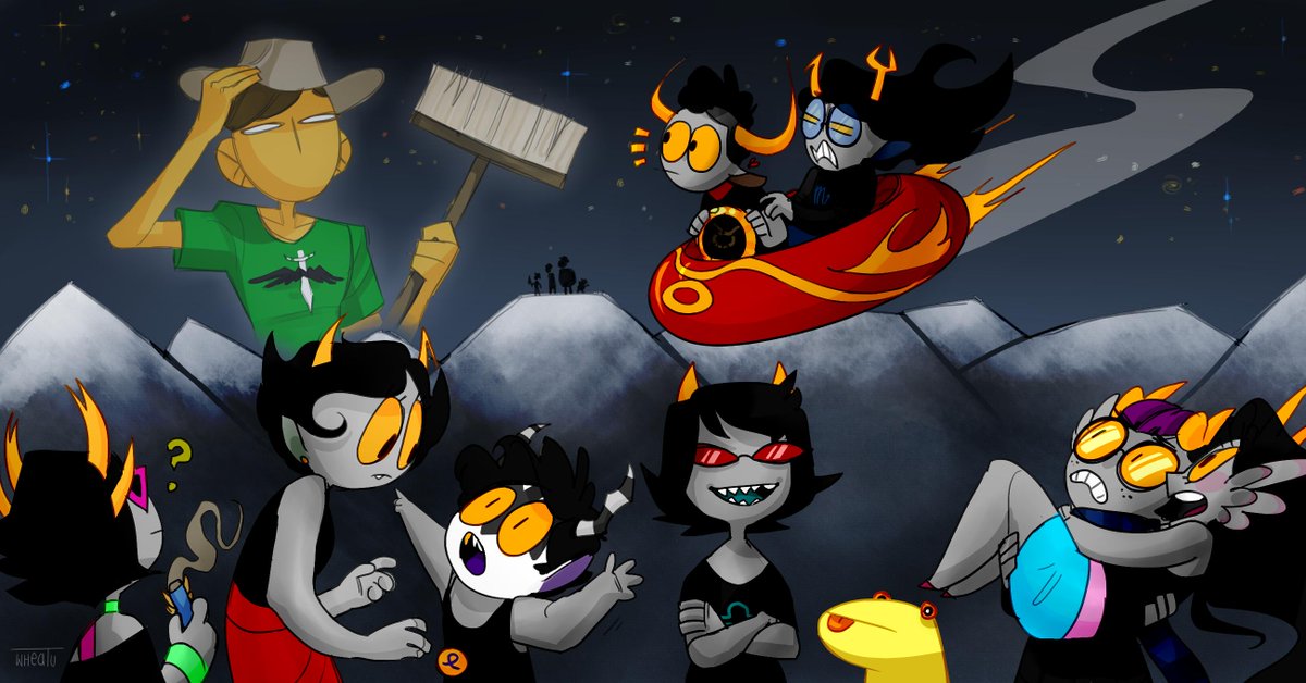 MWheatu's tweet photo. Still proud of this one. It's a banner I made for a group on Facebook.

#homestuck #vriska #tavros #hussie #cirava #hiveswap #eridan #feferi #kanaya #pierrot #terezi #art #drawing #myart #wheatu https://t.co/3tof5c5Uh2