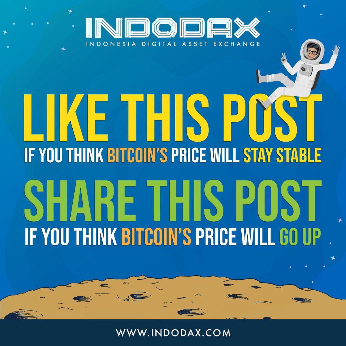 indodax's tweet photo. Menurutmu harga Bitcoin akan stabil atau naik nih?

Like postingan ini bila menurutmu harganya akan stabil dan share postingan ini bila harganya akan naik.

#FunIndodax #refreshingcontent #indodax #bitcoin https://t.co/KLC2vkAA82