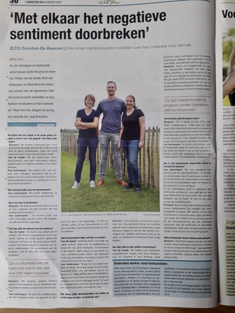 Timmermans_Mark's tweet photo. Lezenswaardig interview met bekwame en betrokken (jonge) bestuurders @ZLTO Oirschot-De Beerzen in #NieuweOogst. Helemaal eens over wispelturige en daarmee onbetrouwbare overheid. Besturen op visie en rentmeesterschap ipv onderbuik en incidentenpolitiek. #groeneruimte #SamenDoen https://t.co/axq94wjx3x