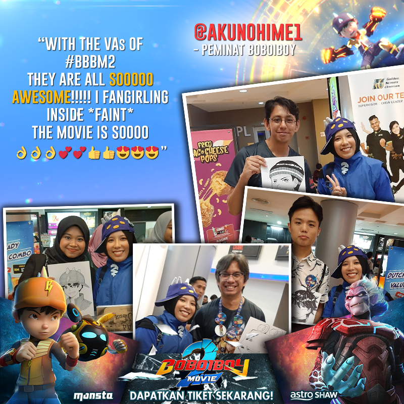 BoBoiBoy's tweet image. #ExclusiveScreening Kami harap semua yang hadir juga terhibur &amp;amp; gembira dapat berjumpa pelakon suara &amp;amp; #Monsta!
-
Hope you had an awesome time too! It was a fun gathering for families, friends, and fans of #BoBoiBoy!

#BoBoiBoyMovie2 #BBBM2

FB post👉 bit.ly/2KotSTZ