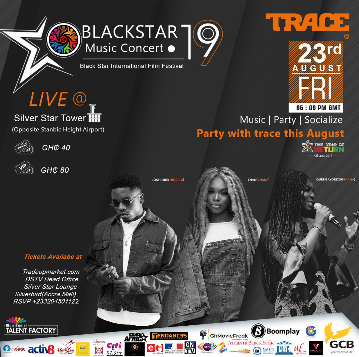 freespeech_gh's tweet photo. It's official. Party with Trace at #BlackstarMusicConcert #BSIFilmFestival19 this August live at SilverStar tower, airport
#BMC19
@djkrept
@jeffwellz
@omithehomie
@jonnystone11
@reallyzagh
@hotor___
@TRACENaija
@GCBBankLimited
@AfricanRegent
@Rythmzlivegh https://t.co/pV89P9WNtR