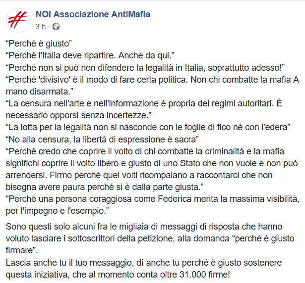 NAntimafia's tweet photo. Sono migliaia i messaggi con le motivazioni degli oltre 31.000 che hanno sostenuto la petizione!
Firma anche tu, e dicci quali sono stati i tuoi motivi per farlo!

https://t.co/ck5tDvQmzr https://t.co/1AKzCzggWz