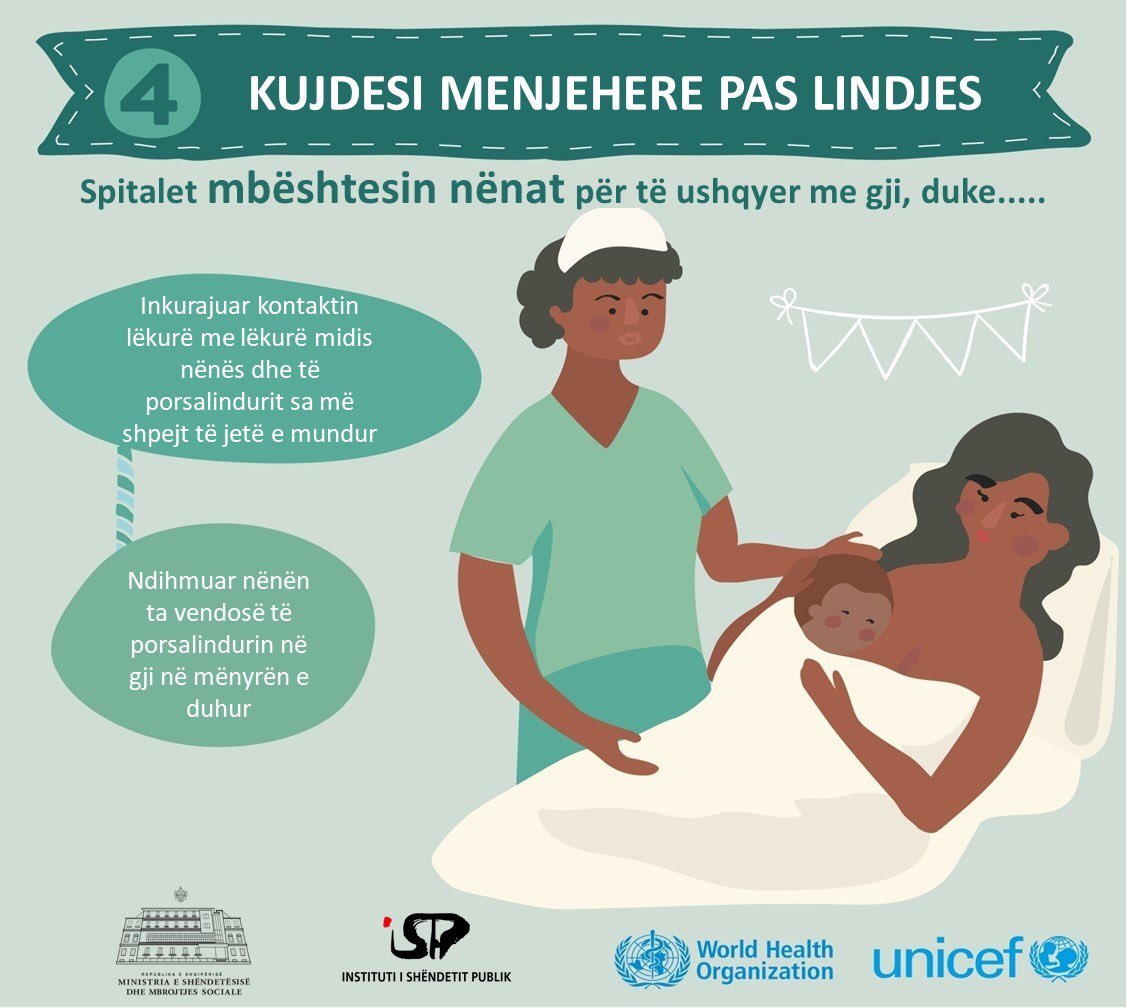 Instituti_ShP's tweet photo. 👩🏻‍⚕️ Spitalet mbeshtesin nënat për të vendosur në gji fëmijën brenda orës së parë pas lindjes, pasi nxit lidhjen shpirtërore mes nënës dhe fëmijës, dhe nxit refleksin e thithjes. 🤱🏼

#JavaBotëroreeUshqyerjesmeGji 🤱🏻 https://t.co/YZvUDXTL2R
