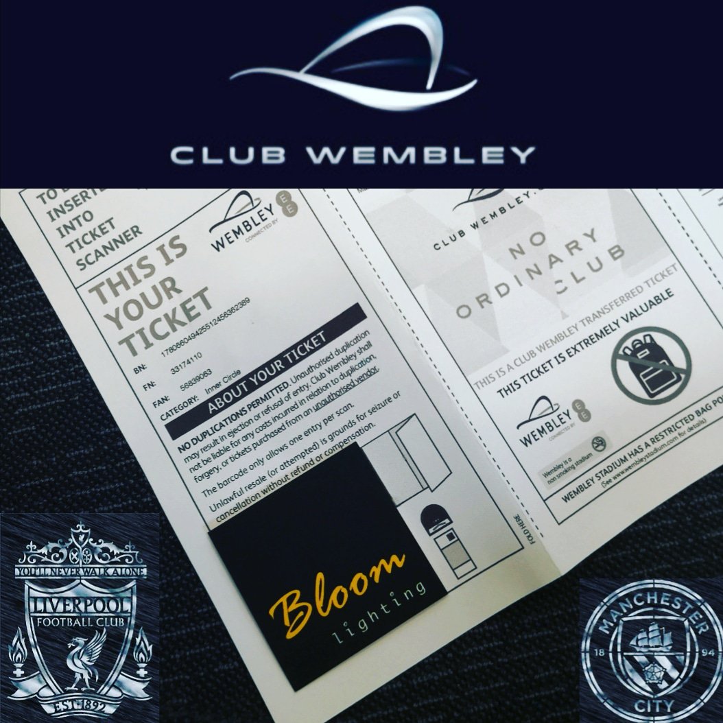 BloomLightingUK's tweet photo. The Football Season is here!!
#Liverpool vs #ManCity
#Community Shield 
#BloomLightingUK are kindly being hosted at #WembleyStadium by clients!
Thank you @ClimateESL

#BloomLighting #Wembley #Football #hospitality #ClimateEngineering #MatchDay #LiverpoolFC #ManchesterCity #YNWA https://t.co/Chkc0wZjip