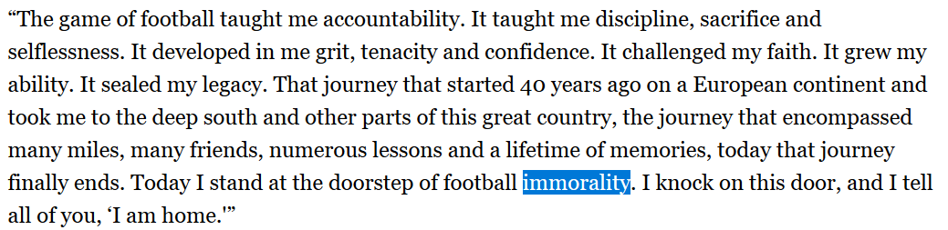 MichaelLaRocca0's tweet photo. #WhyEditors He actually said immortality. We'll leave the football immorality for the team with all the rings. https://t.co/qMXJuEylqC
