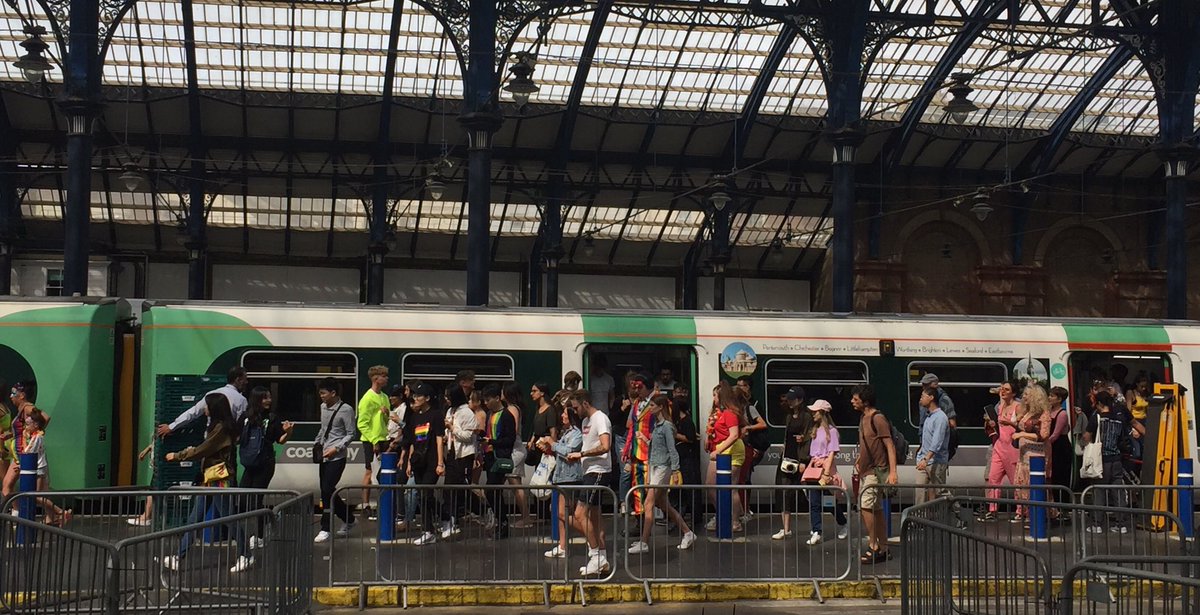 The train from Gatwick I was on was just like this one. I felt like a sardine #BrightonPride2019 #train #Pride2019 #Brighton