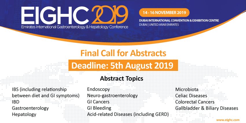 EIGHC2019's tweet photo. Hurry and submit your abstract now for a chance to present your unique cases and research to an international audience in #Gastroenterology and #Hepatology. To apply online https://t.co/OebHAJ3KLX  #gastroentrologists #hepatologists #Oncologist #Pathologist @UaeEma https://t.co/NqgwAXTvey