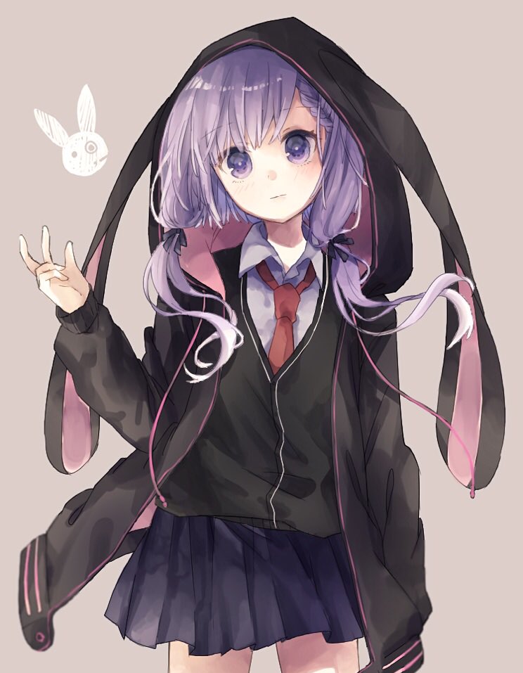 yuzuki yukari 1girl solo skirt purple hair hood purple eyes animal hood  illustration images