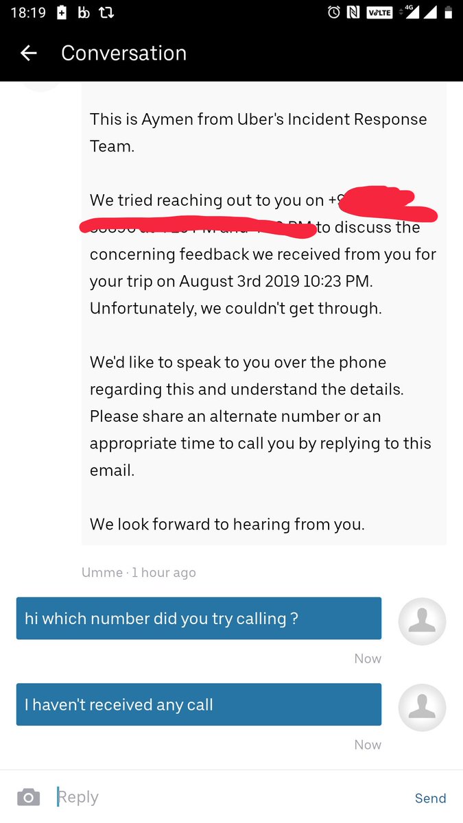 be_aparna's tweet photo. @UberINSupport @Uber the entire day I haven't received a single call despite of following up with you about my traumatic experience. Why do I have to keep following up for something so serious ? #UnsafeUber #NotSoUber #Uber @PrParameswaran @travisk @dkhos https://t.co/jUbTuLsk7b