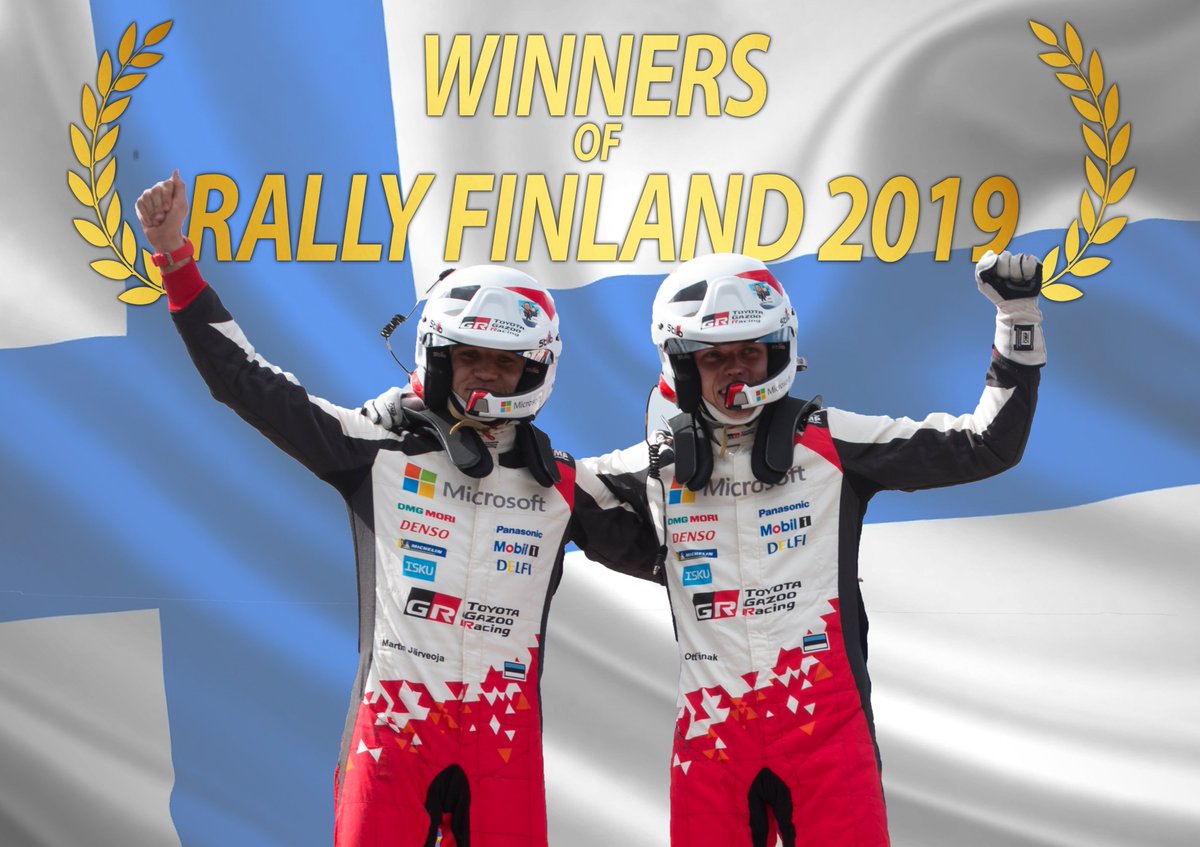 @RallyFinland 2019 🇫🇮 WINNERS 🇪🇪 #OttTänak #MartinJärveoja 🥇🏆✌️ 
#WRC #RallyFinland #WINNERS #GoOtt #TanakFanArmy #Rallying #TGR_WRC #LetsGoPlaces #LetsWinRaces #ToyotaStrong #TOYOTA 🥳🍾🎉