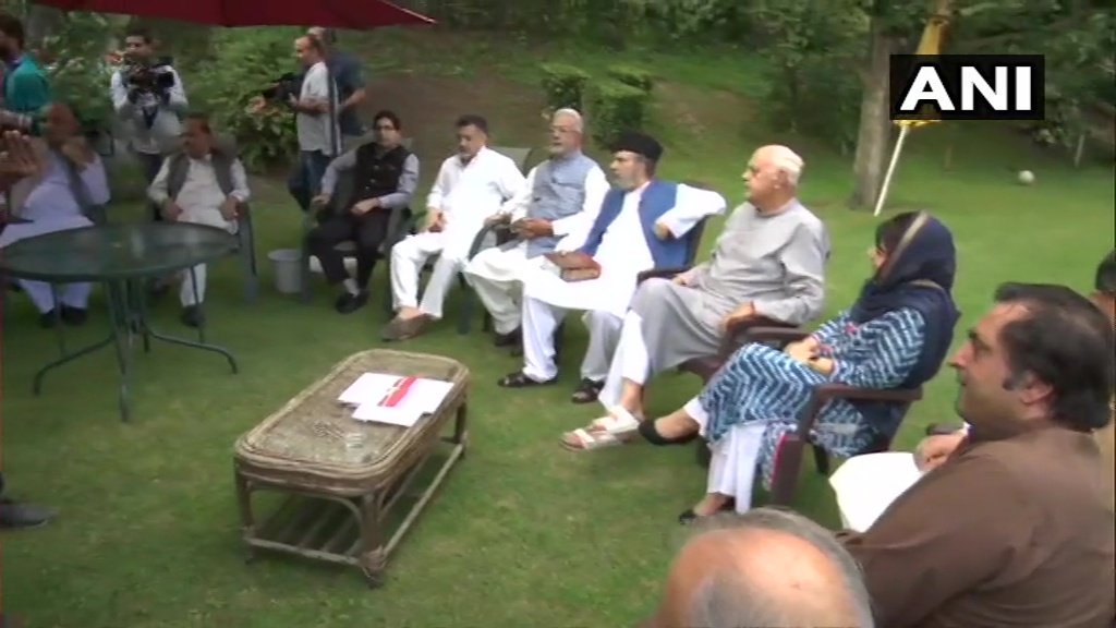 Srinagar: Leaders of political parties of Jammu and Kashmir gather at the residence of National Conference leader Farooq Abdullah's residence for an All Party meet.
