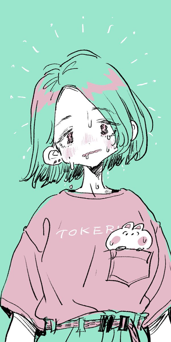 1girl solo shirt print shirt pink shirt short hair shirt tucked in  illustration images
