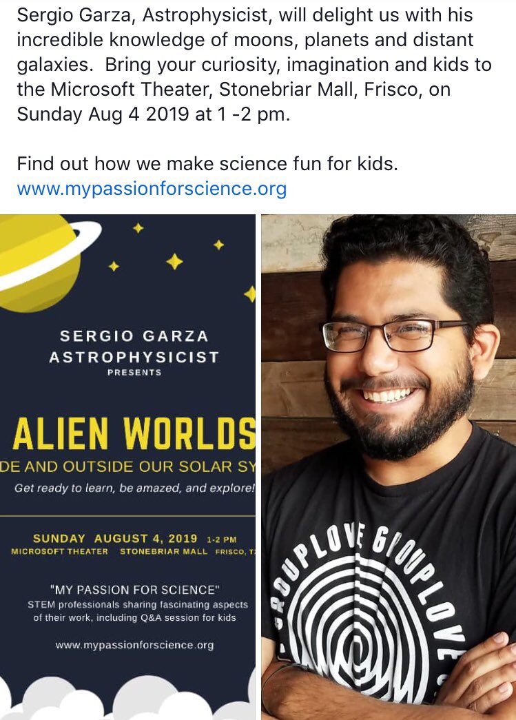mpfscience's tweet image. Only today at the Stonebriar Mall (Frisco, TX) at 1 PM!  Learn about the sun, moon, planets and stars.