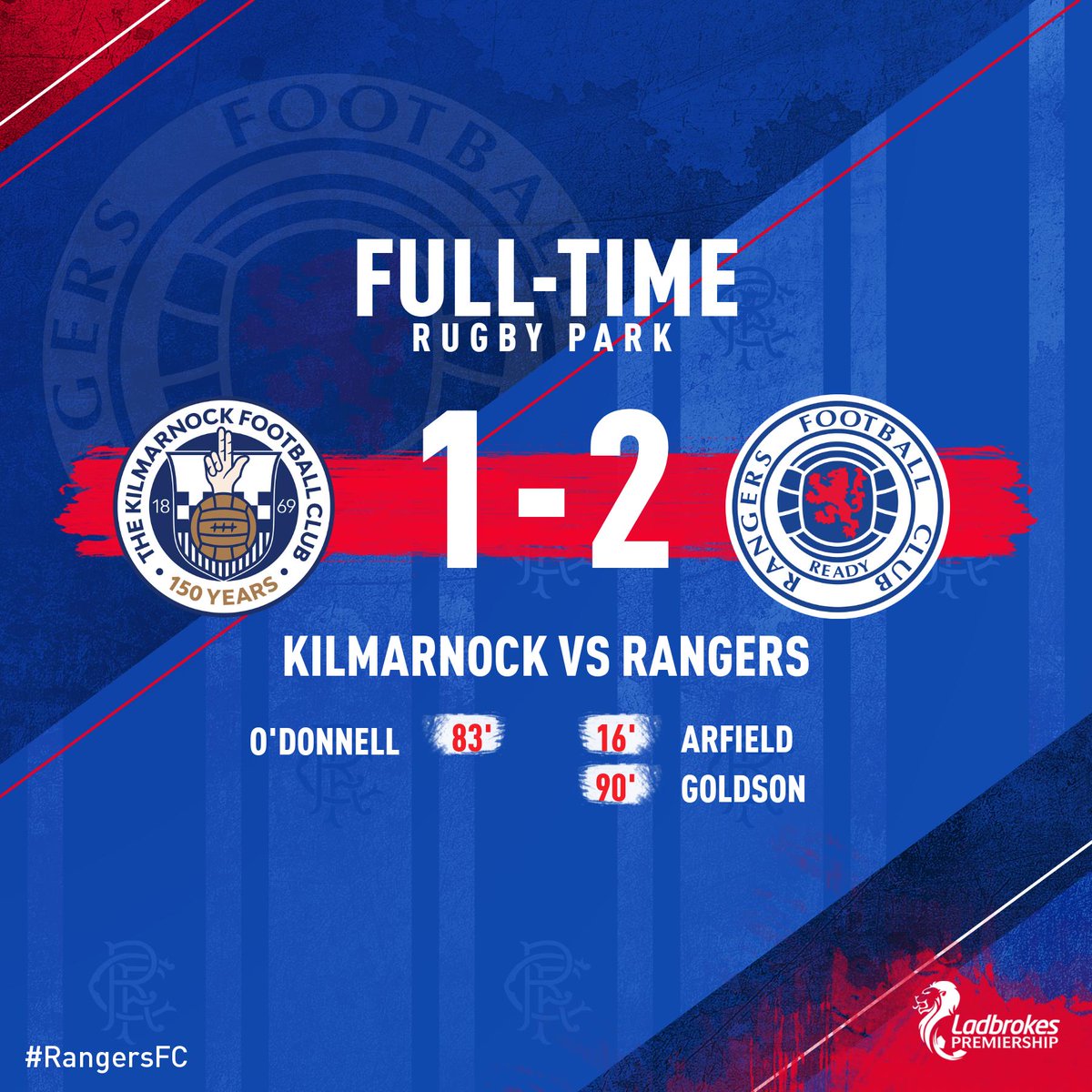FULL-TIME: Kilmarnock 1-2 Rangers

We left it late, but we leave Kilmarnock with all three points.