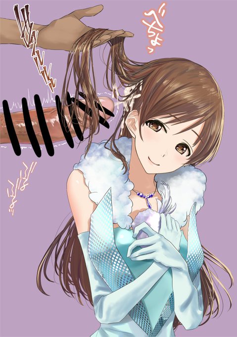 美波のサラサラの髪を持ち上げて、髪の内側にこっそり射精してステージに送り出すプロデューサーの鑑 