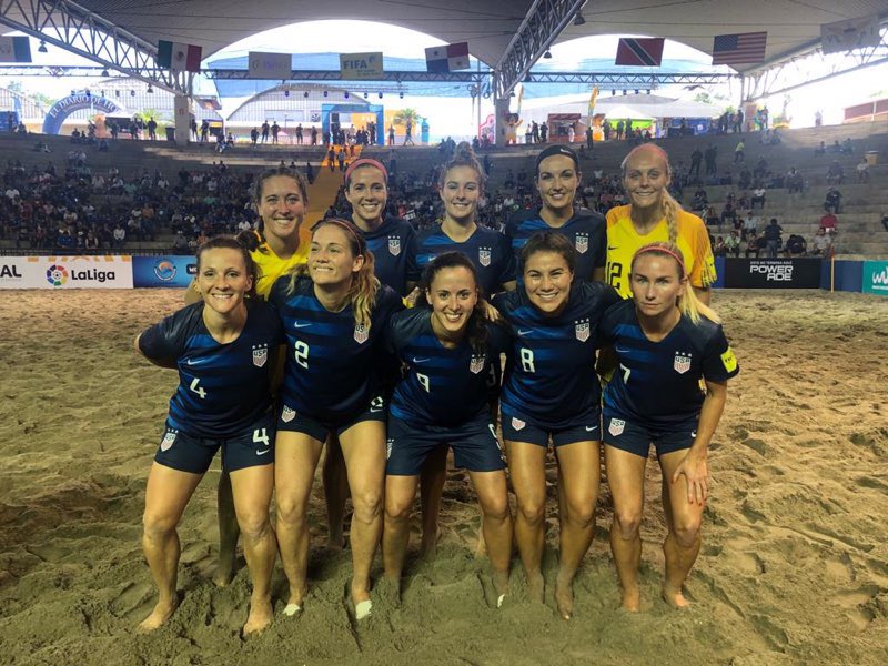 Beachfutbolclub's tweet photo. Historic day for our US Women’s Beach Soccer program as they lined up to play in their first ever event in El Salvador.  We are extremely proud that Beach FC was represented by two former players and their head coach.  Congratulations Sam Witteman, Lauren Leslie, and Eddie Soto! https://t.co/U6eVMijWdc
