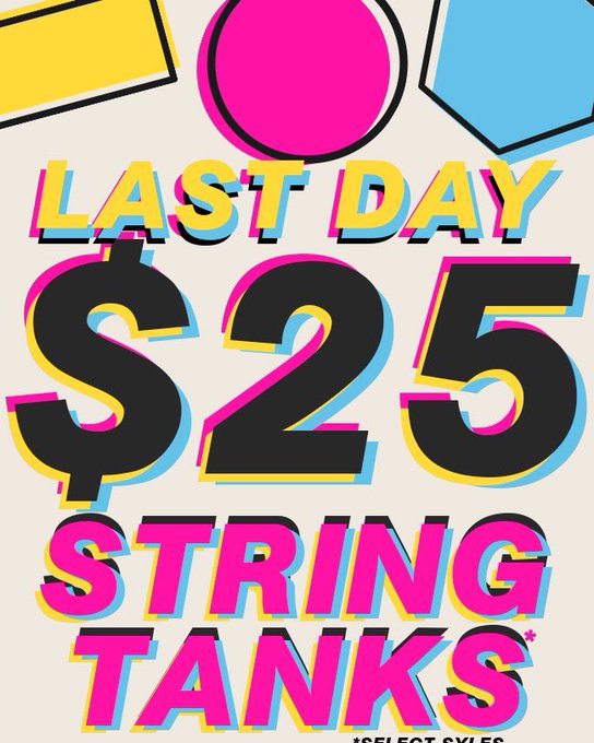 Final Day on our $25 String Tanks! ? Snatch some up before it ends ? https://t.co/068EXz4LtD