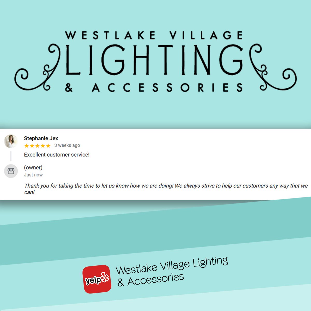 WLVLighting12's tweet photo. Thank you Stephanie for taking the time to leave us a #review on Yelp! We greatly appreciate it!😃
.
.
.
#ThousandOaks #WestlakeVillage #LampRepair #LightingStores #Lamps #Camarillo #AgouraHills #Ventura #VenturaCounty #ConejoValley #InteriorDesign #Lighting #chandeliers https://t.co/LxBHBP7IaE