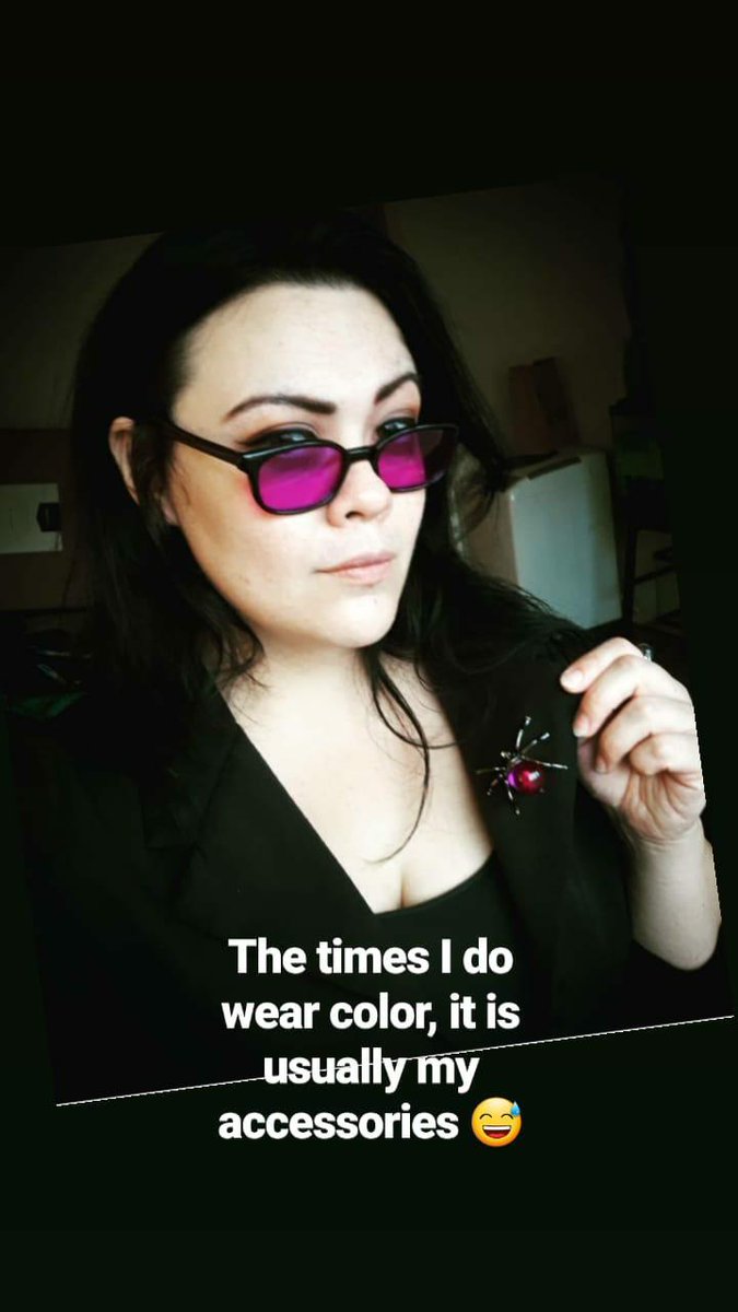 NattyTheBatty's tweet photo. Business goth doing business things..for business! Nice pop of purple to offset the gloom 🕷💜🕷
#corporategoth #workgoth #purplesunglasses #spiderpin #businessvampire https://t.co/n9YHw3ZFfL