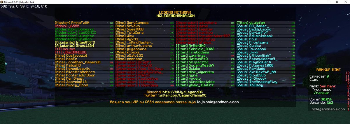 Grato a todos que estão a jogar no RankUP Mine que acabou de lançar.

• Acesse nosso Servidor: mclegendmania.com
• Acesse nossa Loja: loja.mclegendmania.com

Venha jogar você também.

OBS: Marquem YOUTUBERS que gostariam de ver no LEGEND.