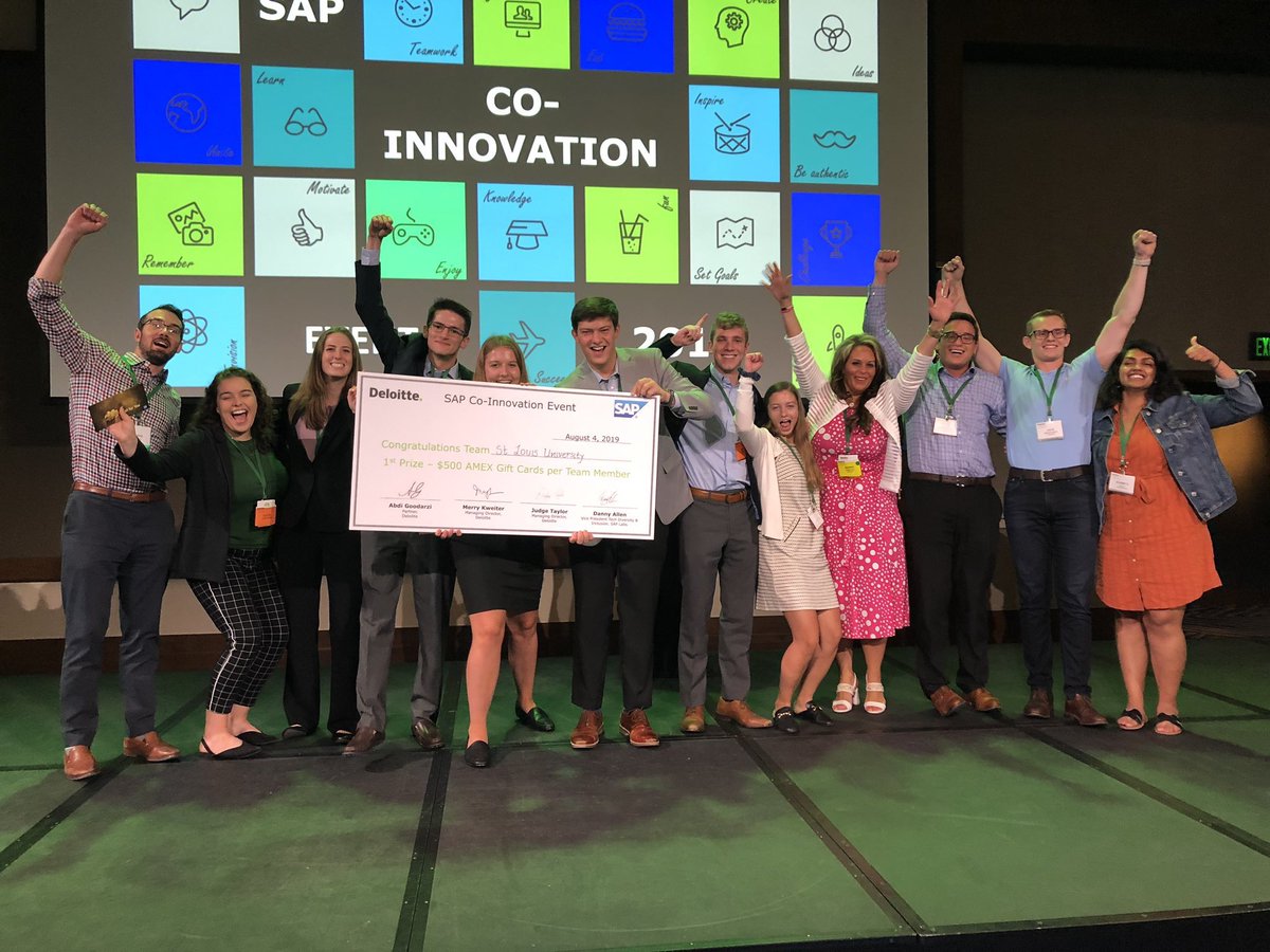 MerryXmas831's tweet photo. And the results are in! After an extraordinarily exhilarating weekend of solving and competing, the results are in! 1st place-@SLUChaifetzBiz ,2nd place, @TAMU, 3rd place, @USC, 4th place @CarneigeMURPG @DeloitteSAP @SAPNextGen @agsilver67 @lifeatdeloitte https://t.co/anceMOChZN