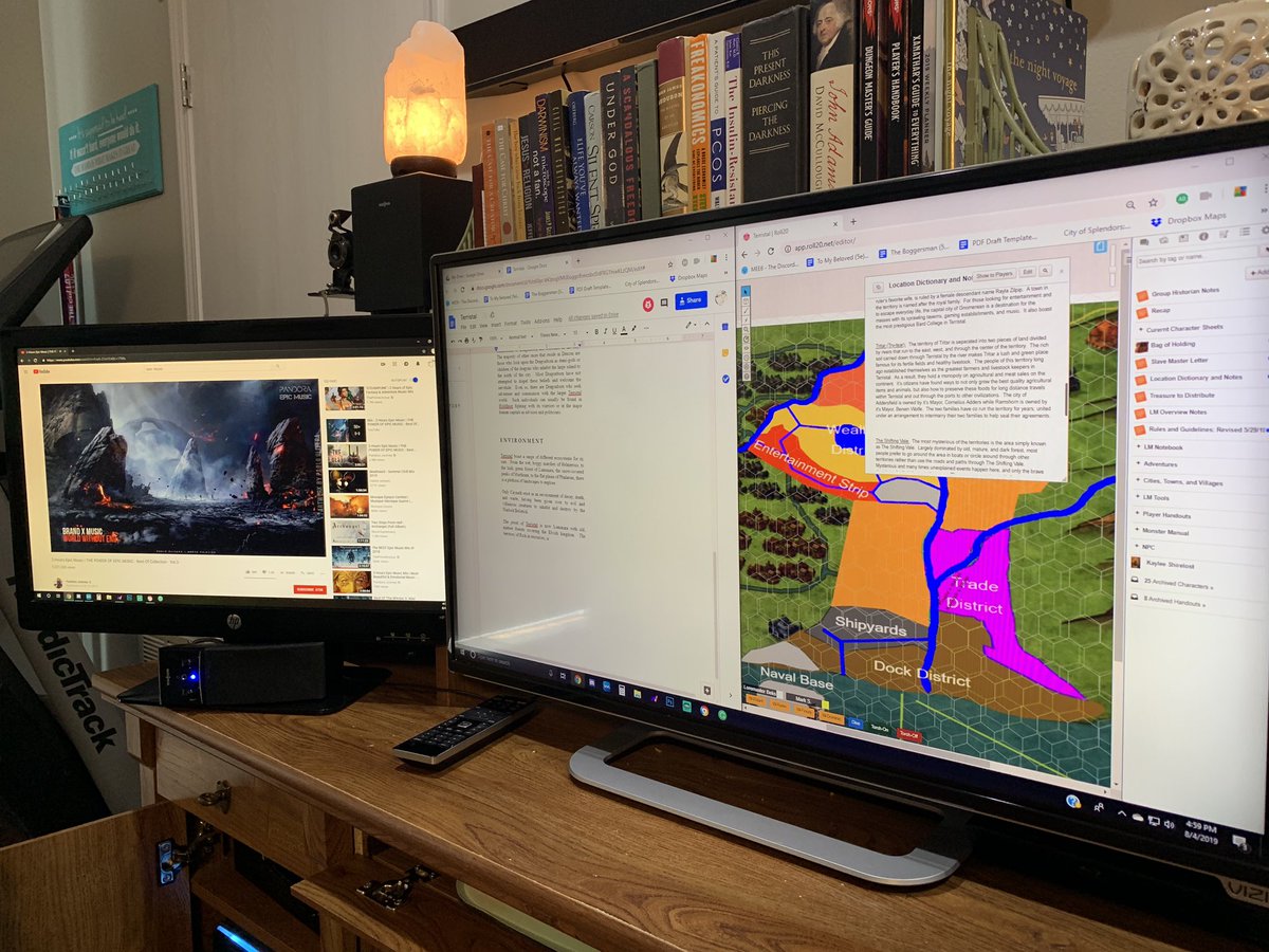 Loremaster_Z's tweet photo. Ah yes...a #writerslife for me. I have a split screen of writing materials and one for my epic music jams. #WritingCommunity #TTRPGwriter https://t.co/gNlnp2HhIu