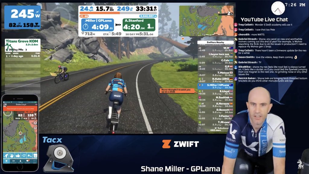 SimonTeapot's tweet photo. @GoZwift @gplama Blink and you would miss it, but a moment of fame (😂😂😂😂) when you spot your virtual self on @gplama review of @GoZwift Titans Grove #appearancefee 🤣 https://t.co/8SIMKakdxc