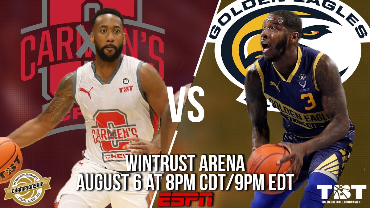 thetournament's tweet photo. The $2 million winner-take-all Championship is SET! 

@CarmensCrew (home bench) vs. @MarquetteMBB (away bench)

@WintrustArena is going to be LIVE!!!

#TBT2019 https://t.co/jzUXuDMvoR