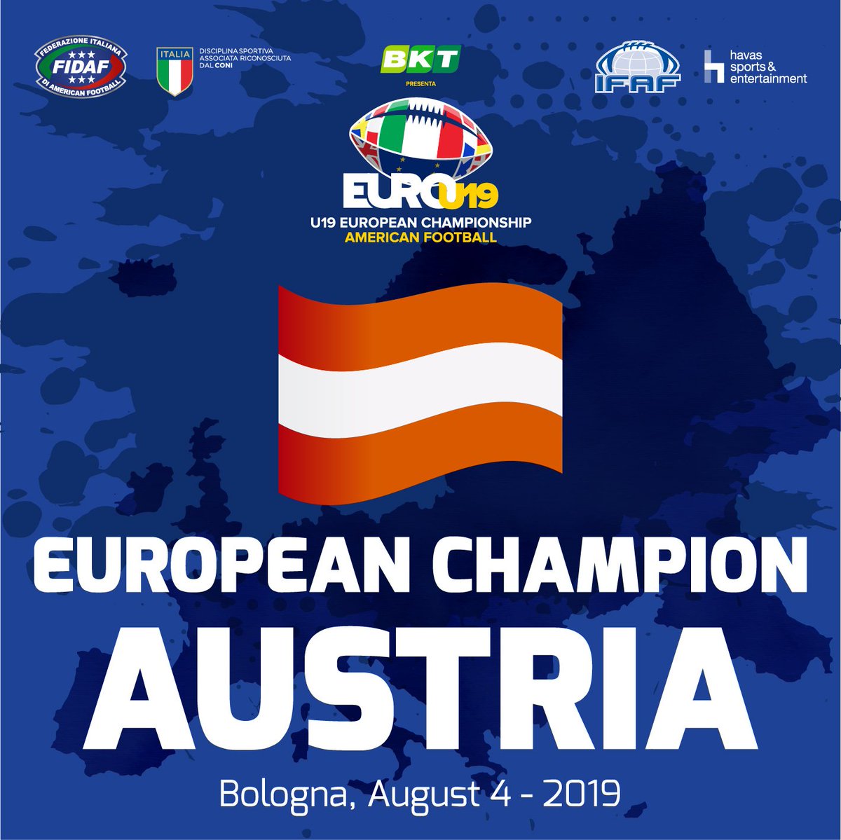 @@ IFAF U19 EC 2019 | Final Standings @@

1st - 🇦🇹 AUSTRIA
2nd - 🇸🇪 SWEDEN
3rd - 🇫🇷 FRANCE
4th - 🇩🇰 DENMARK
5th - 🇫🇮 FINLAND
6th - 🇪🇸 SPAIN
7th - 🇮🇹 ITALY
8th - 🇳🇴 NORWAY