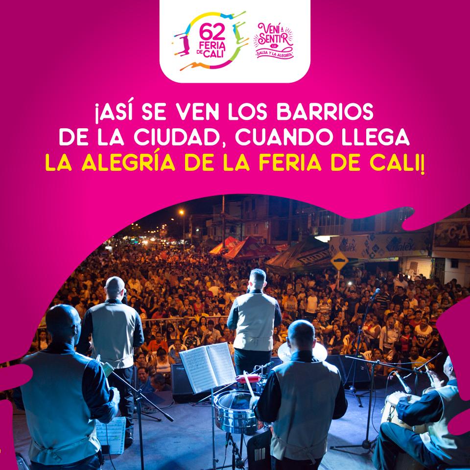 feriadecaliof's tweet photo. Ninguna comuna o corregimiento, se queda sin sentir la alegría de la Feria de Cali y su versión 62 no será la excepción.😉
¡La Feria Rural y Comunera llega a todos los rincones de la ciudad!, 💃🕺 uno de los eventos con entrada gratuita.
¿En qué barrio vivís?
#YoAmoMiFeriaDeCali https://t.co/fjzLMxXk1S