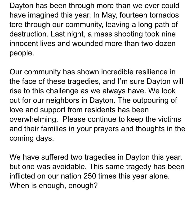 nanwhaley's tweet photo. A statement on last night’s mass shooting. https://t.co/hVNEyKcXha