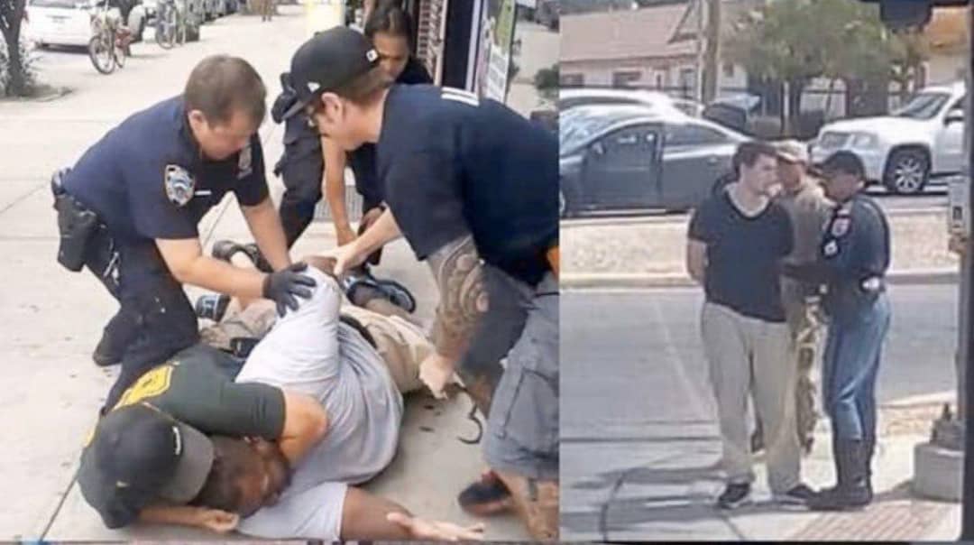 mash5766's tweet photo. At left is #EricGarner arrested for selling few cigarettes and right is #PatrickCrusius after shooting 20 people down, I thought discrimination was over

 #DomesticTerrorism
#ThisIsAmerica 
#BLM 
#massshootings 
#BlackLivesMatter https://t.co/PyG35BBmUn