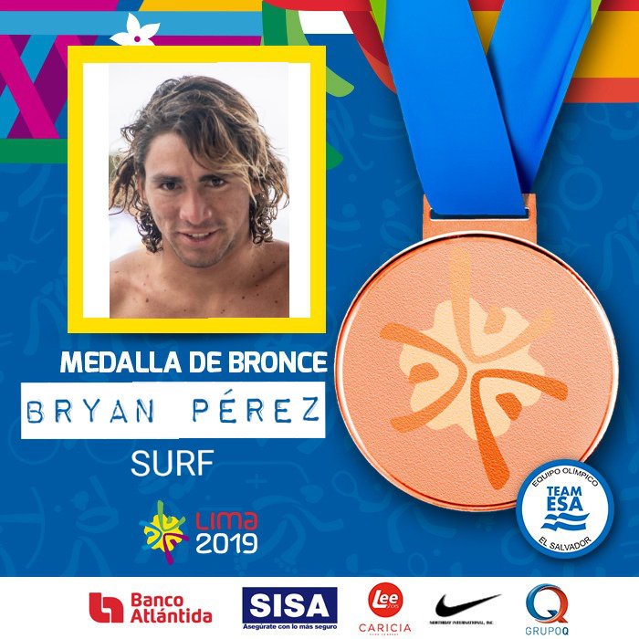 Medalla de bronce para Bryan Pérez. Histórica primera medalla panamericana para el surf salvadoreño. #Lima2019