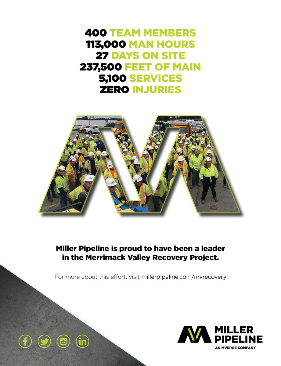 MillerPipeline's tweet photo. We are proud to have been a leader in the Merrimack Valley recovery project in Massachusetts last year. The project and the huge effort to assist our long-time customer is detailed in NA Oil & Gas Pipelines magazine. https://t.co/T7rM9kJJ7c
#mvrecovery #millerpipeline https://t.co/Crnk87wMjB