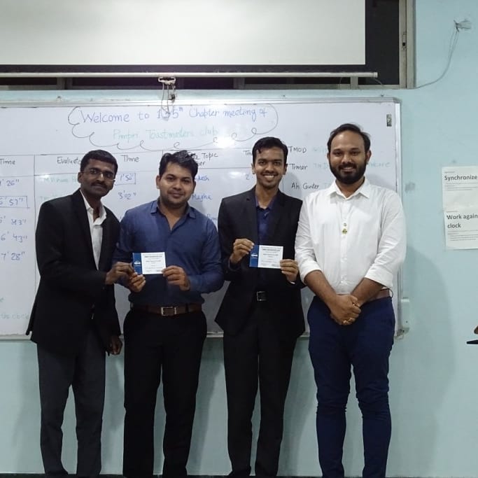 PimpriTMC's tweet photo. 135th meeting of Pimpri Toastmasters

TMOD-TM Vijendra
Theme-Interviews
Best Speaker-TM Shiv &amp; TM Manu
Best Roleplayer-TM Vijendra (TMOD) and Pramod(TTM)
Best Evaluator-TM KP
Best TT Speaker-TM Niket

#PTMC
#Toastmasters
#Its_Your_Turn_To_Speak
#d98tm
#ToastmastersInternational https://t.co/pFhKdMEABU