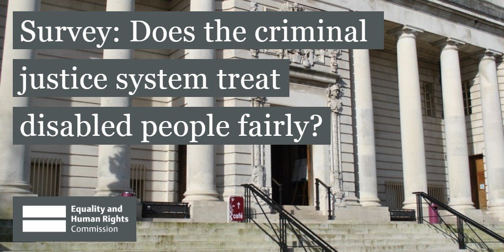 EHRC's tweet photo. 📢 Closing tomorrow!
Our survey about the treatment of disabled people in the criminal justice system closes at 23:59 on Monday 5 August.
Please take part and share: https://t.co/BfHvvJ0V9u
#CJSInquiry https://t.co/JiWMcdcoEl