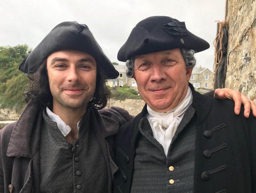 Poldarked's tweet photo. #Poldark favourite @RichardHopeUK is in tonight's episode @BBCOne, 9pm.  Here he is filming S5 with #AidanTurner. #HarrisPascoe  Photo: Richard Hope https://t.co/BY18j7IUrg
