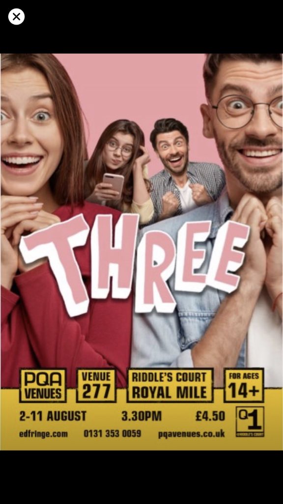 SarahFowles4's tweet photo. Having a great time performing our play “Three” @PqaVenues ❤️
Awkward dates and more than mates in our play come along and follow our teens story’s!⭐️ #pqa #pqavenues #edfringe #Edinburgh #edinburghfringe2019 https://t.co/H6IqK2yvhU