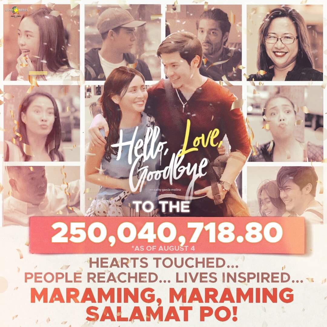 StarCinema's tweet photo. A weekend full of LOVE dahil sa inyo! Maraming, maraming salamat po sa mga pusong naabot at naniwala sa kwento ng #HelloLoveGoodbye ❤️❤️❤️ #HelloLoveMonday https://t.co/ICiVpuRo11