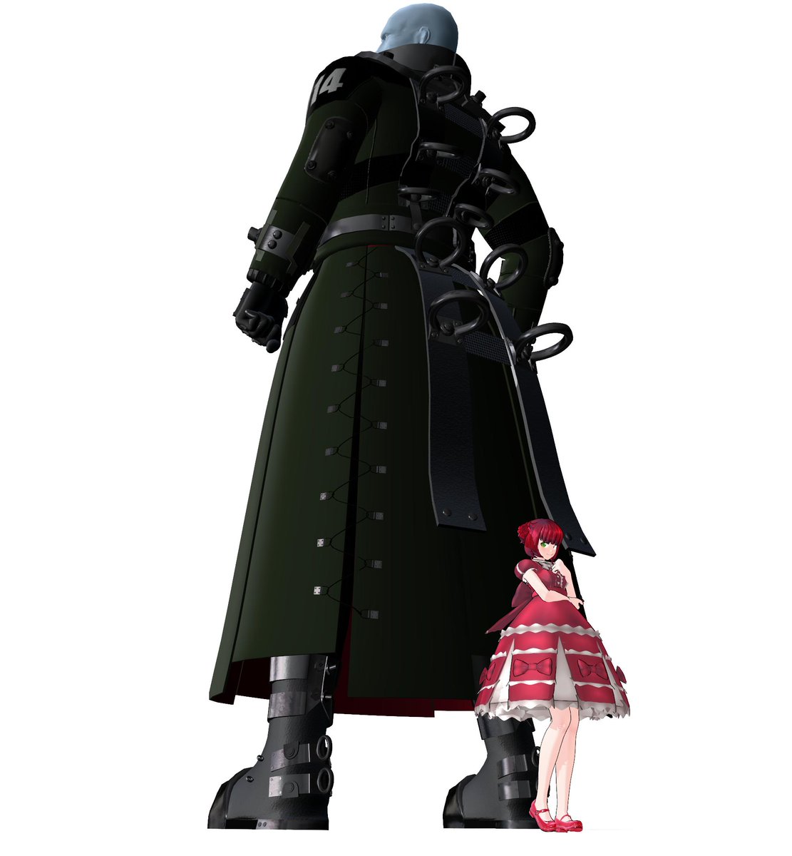 OwO What's this? A Test render of the Damnation tyrants model (plus me)!  He's posable and has physics. He still needs textures. #myart #McChipyArt # ResidentEvil #tyrant #residenteviltyrant #residentevildamnation #Biohazard # damnation #mmd #3Dmodel #, image size:1111x1200