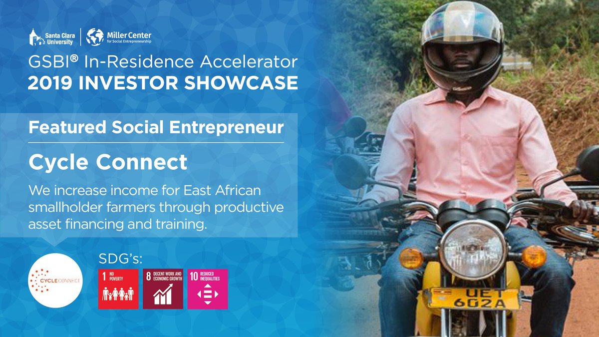 Featuring rising entrepreneur, <a href="/cycle_connect/">Cycle Connect</a>! They increase income for East African smallholder farmers through productive asset financing and training. They'll join us August 15, for the 2019 GSBI In-Residence and Investor Showcase.

#millersocent #socent #impinv #gsbi2019