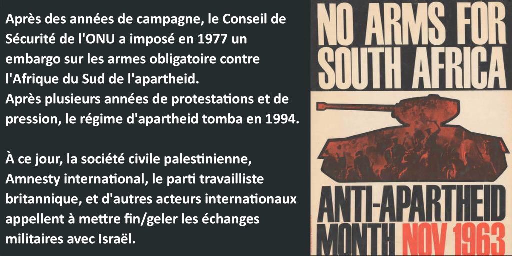 Campagnebds's tweet image. Israël maintient son régime d’apartheid contre les Palestinien·ne·s en partie grâce aux ventes d’armes et au soutien militaire qu’il reçoit des gouvernements à travers le monde. Les États-Unis et les États européens sont les principaux fournisseurs d’Israël. #EmbargoContreIsraël