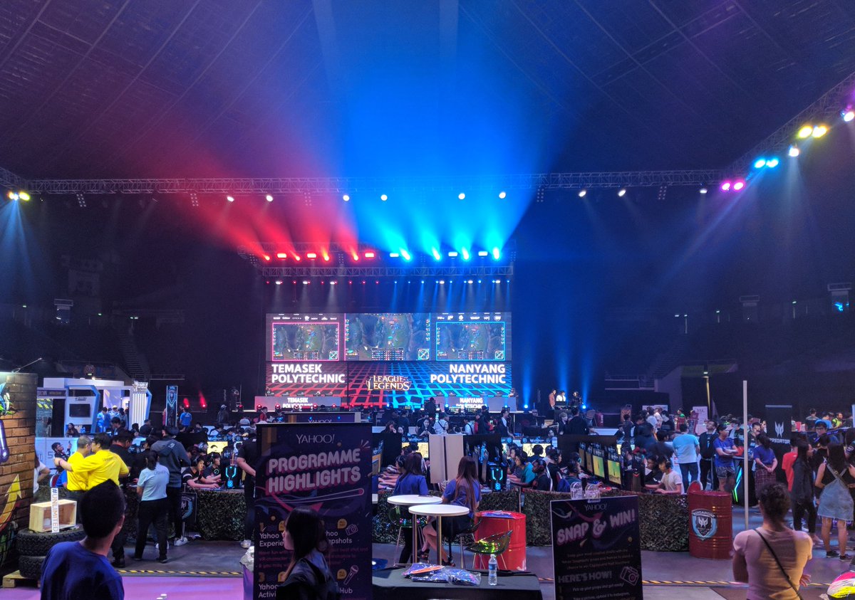 Reirachuu's tweet photo. Went for @campusgamefest at the SG Indoor Stadium and somehow got tagged in to cast part of the Girl Gamers Final haha, I guess I can say I've casted where much bigger acts (like Ed Sheeran 😍) have been before me 😍 Also played in a mini TFT tourney &amp; did not end 8th!! 😌😊💪🏻 https://t.co/NyzpJ5f71a