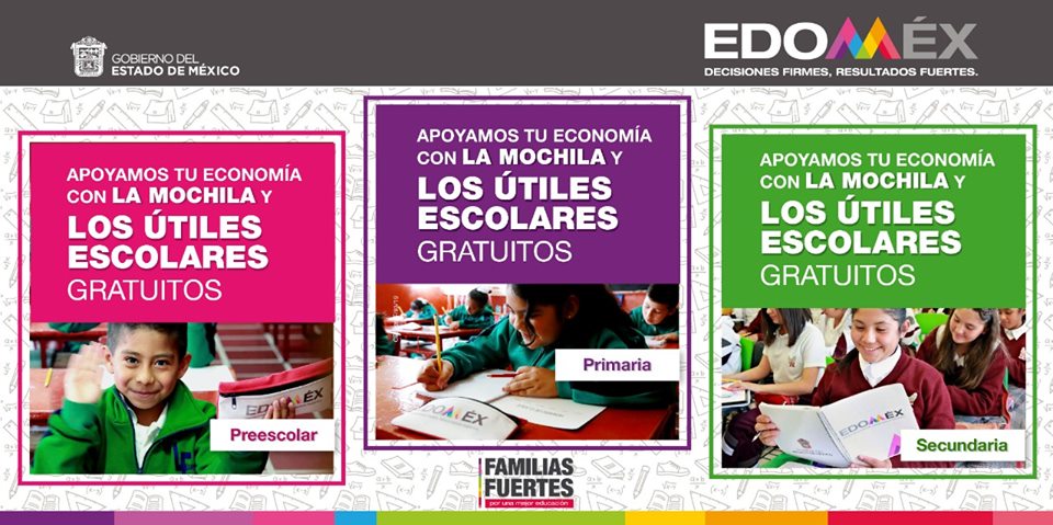 Alumnas y alumnos de preescolar, primaria y secundaria de #EscuelasPúblicas del #EdoMéx recibirán una mochila y un paquete escolar. Consulta la lista en bit.ly/2KeiMRm