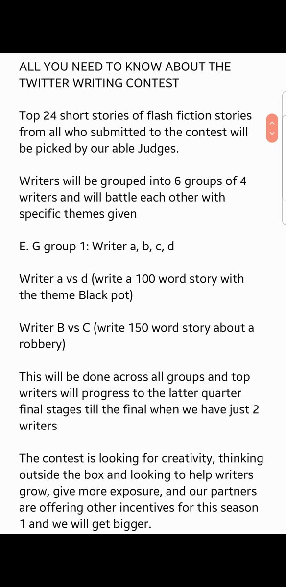 ItsUncleStephen's tweet image. They'll have their works published on the @SynCityNG literary blog on the 9tj of August. The day the competiton starts.

The top 24 Stories SHORTLISTED for the group stages will be unveiled from Monday through Wednesday. See details below

Uncle Stephen
For
The TWC TEAM