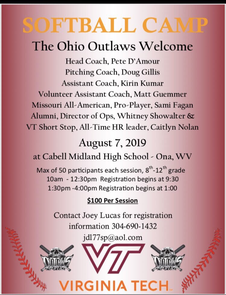 Great Opportunity to get in front of the ACC Softball Coach of the year. We’ll bring camp to you!!!