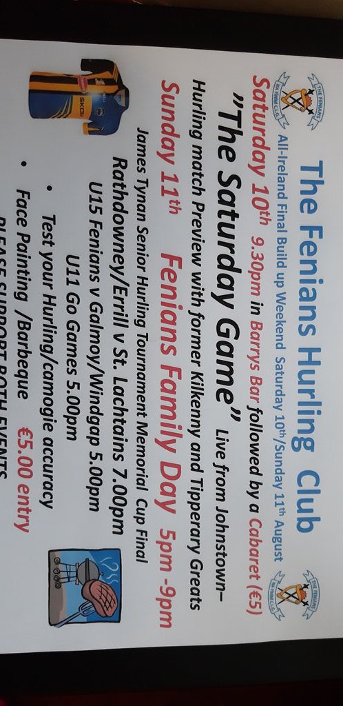 Fenians68's tweet photo. Fenians All-Ireland Finals
"Build up". Join us next weekend for a "SATURDAY GAME" Preview  with @KilkennyCLG and @tipperarygaa former greats. On SUNDAY for our Family day join us for some fun  and top quality hurling games. @NaomhLachtain  @Galmoygaa @WindgapGAA
@RathErrillGAA https://t.co/AJ3z6LLcqu