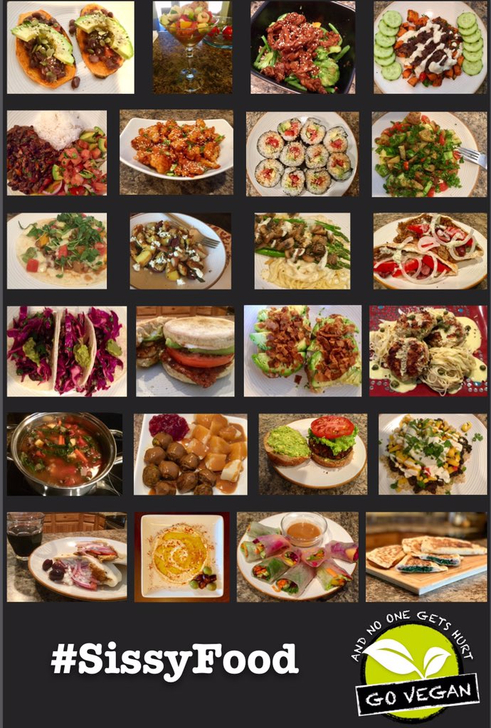 denimacsmith's tweet photo. @Vej_Gee When we became vegans my hub’s coworkers teased him... “looks like David’s eating that sissy food again” so that’s what we call our “limited” food choices. Here’s a sampling of what comes out of my kitchen. #SissyFood https://t.co/Wi3mB6eqvH