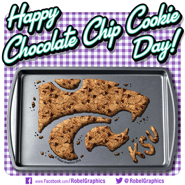 RobelGraphics's tweet photo. Fresh out of the "oven" at Robel Graphics, to celebrate a holiday that doesn't get enough recognition. Happy Chocolate Chip Cookie Day, Cat Fans!  #KState #EMAW https://t.co/4OUHdaov7y
